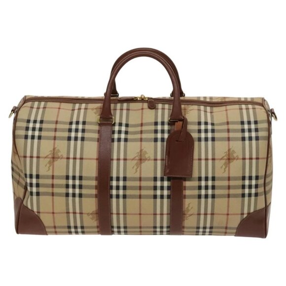 BURBERRY Nova Check Boston Bag PVC Beige Gold Auth 119095 - Picture 2 of 16